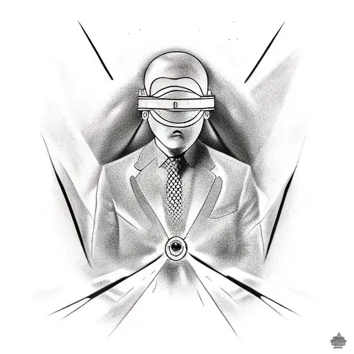 guy stuck in Time Capsule while blindfolded. tattoo design idea