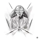 guy stuck in Time Capsule while blindfolded. tattoo design idea