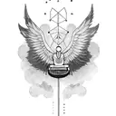 A typewriter with wings, surrounded by inspirational quotes tattoo design idea