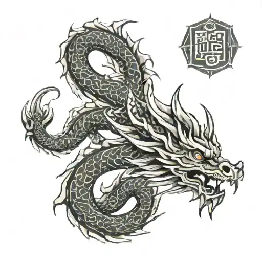 oriental dragon, quetzalcoatl with hunab ku tattoo design idea