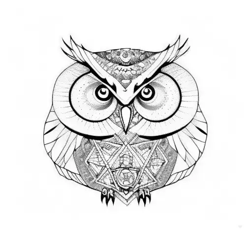 abacus and owl tattoo design idea