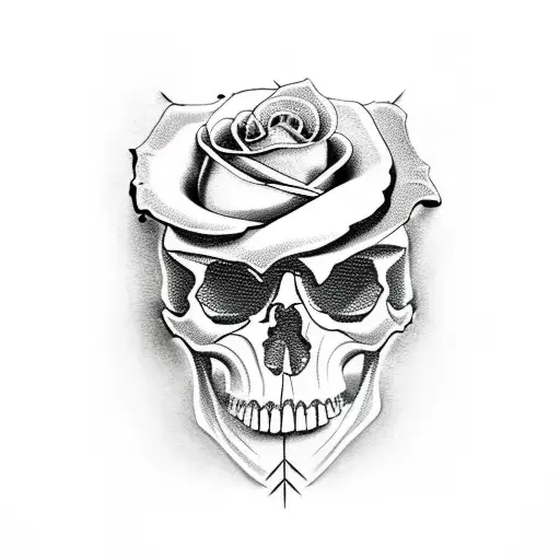 Skull, roses and money tattoo design idea
