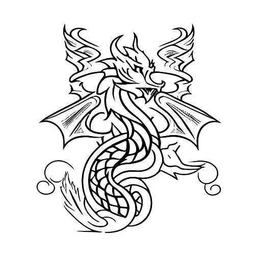 Dagger embossed with a dragon and the words "to whatever end" tattoo design idea