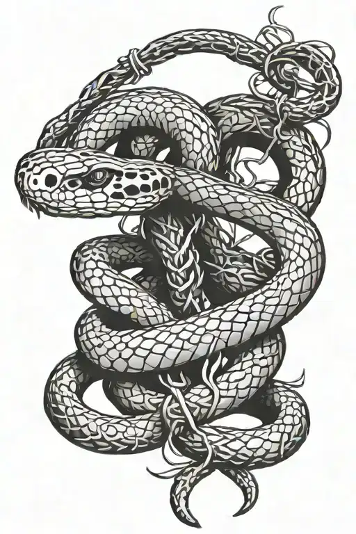 snake with barbed wire tattoo design idea