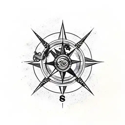 Back tattoo with anchor, panda bear, compass, north star tattoo design idea