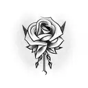 bow and arrow cocked back but the arrow is a rose and the bow is wood tattoo design idea
