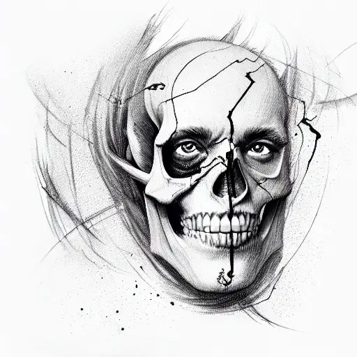 Face for half a person by half a Skull Who has blood on his face tattoo design idea