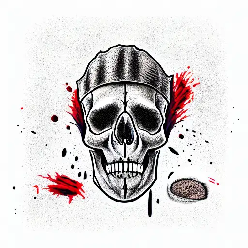 Face for half a person by half a Skull Who has blood on his face tattoo design idea