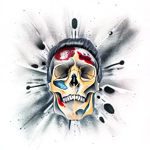 Face for half a person by half a Skull Who has blood on his face tattoo design idea