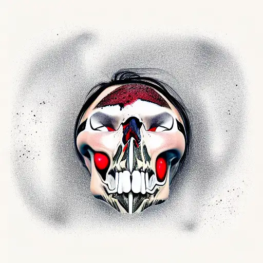 Face for half a person by half a Skull Who has blood on his face tattoo design idea