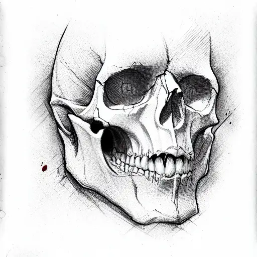 Face for half a person by half a Skull with blood tattoo design idea