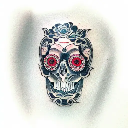 Face for half a person by half a Skull Who has blood on his face tattoo design idea