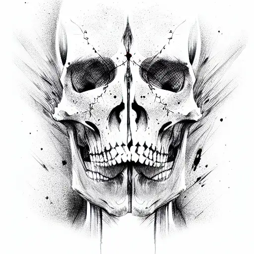 Face for half a person by half a skeleton with blood tattoo design idea