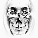 Face for half a person by half a Skull with blood tattoo design idea
