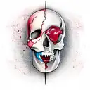 Face for half a person by half a Skull Who has blood on his face tattoo design idea
