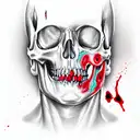 Face for half a person by half a Skull Who has blood on his face tattoo design idea