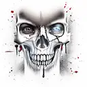 Face for half a person by half a Skull Who has blood on his face tattoo design idea