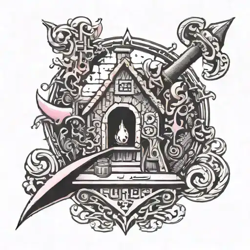 pink anvil metal forge tattoo design idea