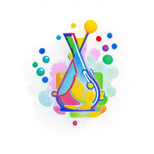 A colorful tattoo of a chemist mixing potions with musical notes in the background tattoo design idea