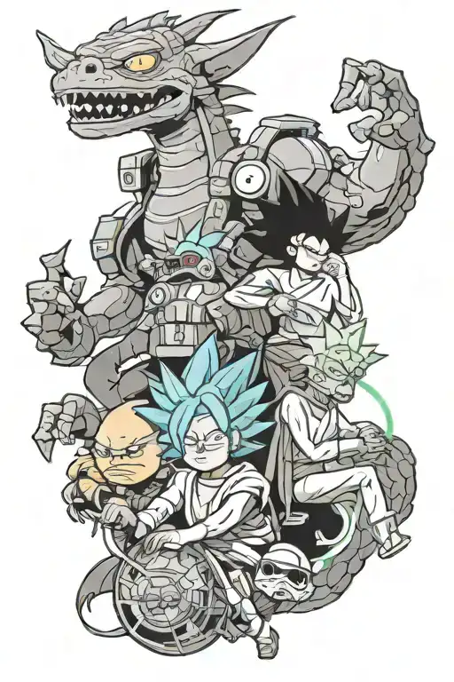 anime tattoo , star wars , dragon ball , rick and morty , south park  tattoo design idea