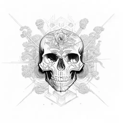 Sleeve with plants skulls inspired by metal music tattoo design idea