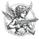 Cupid holding two guns tattoo design idea