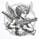 Cupid holding two guns tattoo design idea
