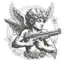 Cupid holding two guns tattoo design idea