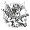 Cupid holding two guns tattoo design idea