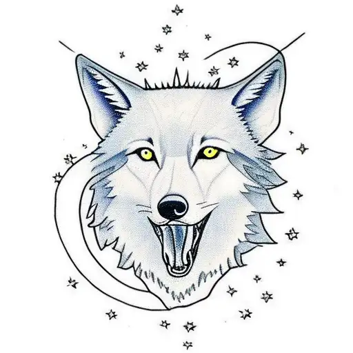 white and black wolf with fire and air with infinity triangle  tattoo design idea