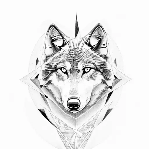white and black wolf with fire and air with infinity triangle  tattoo design idea