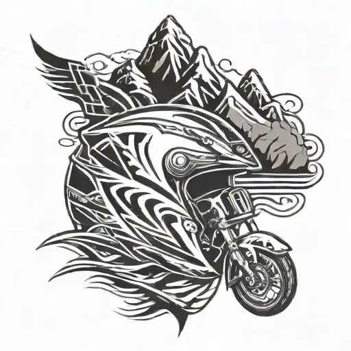 motorcycle helmet, live, freedom, mountains, road tattoo design idea