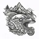 motorcycle helmet, live, freedom, mountains, road tattoo design idea
