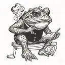 toad standing smoking with a computer next to him tattoo design idea