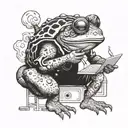 toad standing smoking with a computer next to him tattoo design idea