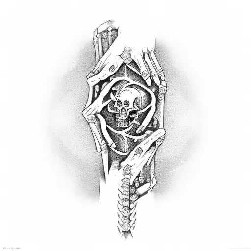 A skeletal hand holding a binary code scroll that reads 'Remember Death' tattoo design idea