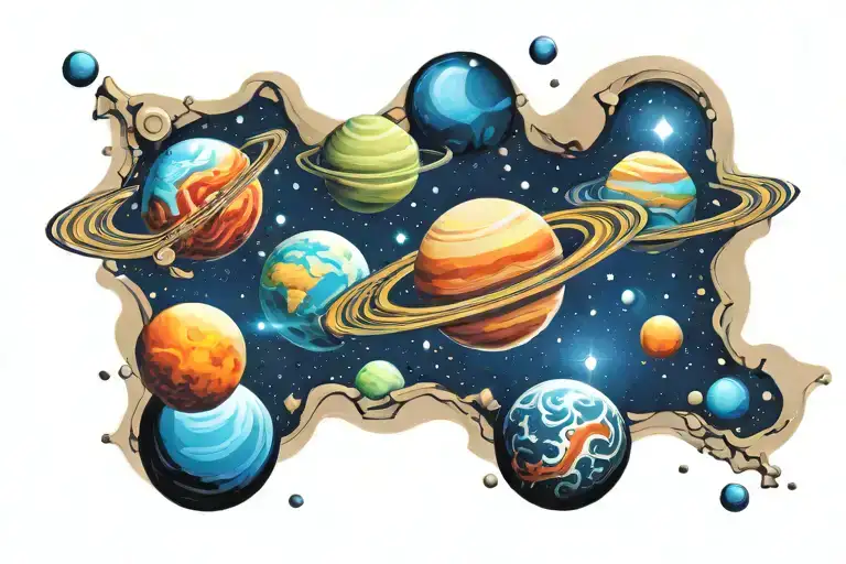 space with planets tattoo design idea