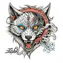 My name is Rabhi i like wolfs with red and bleu eyes angry tattoo design idea