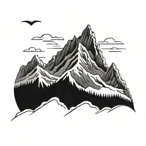 winding road to top of mountain peak tattoo design idea