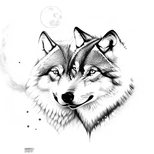 two wolves in the moonlight tattoo design idea