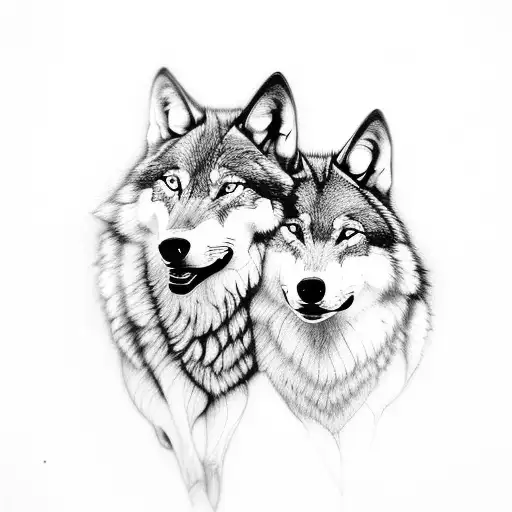 two wolves in the moonlight tattoo design idea