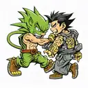 A tattoo design combining elements of Krav Maga combat techniques and eerie manga characters, filled with adventure and intriguing stories tattoo design idea