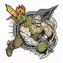 A tattoo design combining elements of Krav Maga combat techniques and eerie manga characters, filled with adventure and intriguing stories tattoo design idea