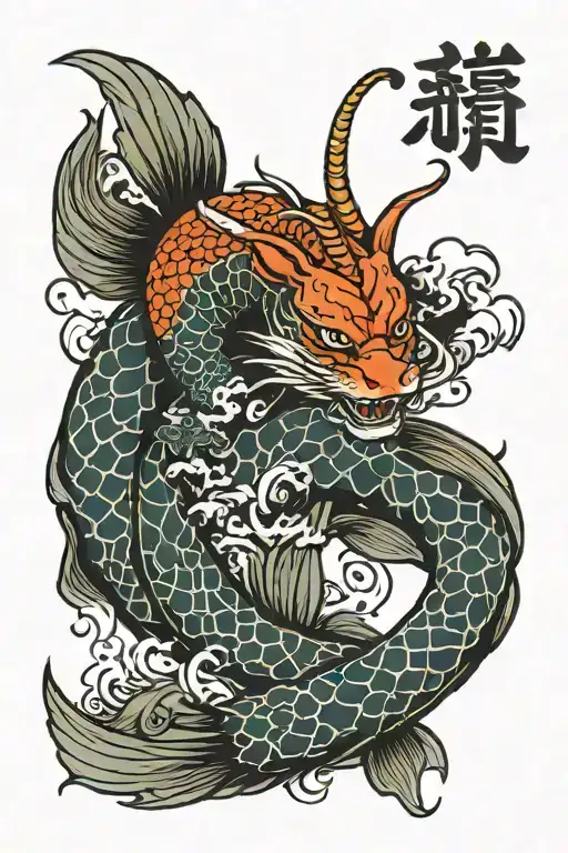 capricorn and koi fish transforming tattoo design idea
