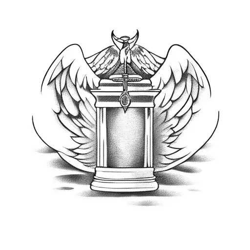 irish harp with angel as the pillar and wings as the neck of the harp tattoo design idea