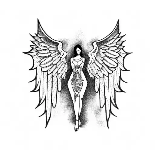 harp with angel wings tattoo design idea