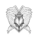 harp with angel wings tattoo design idea