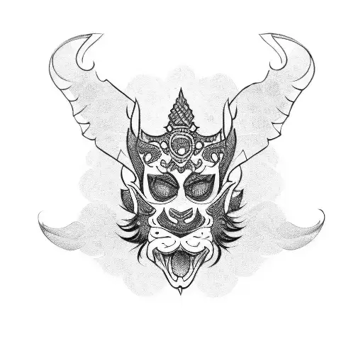 traditional minimalist barong bali  tattoo design idea