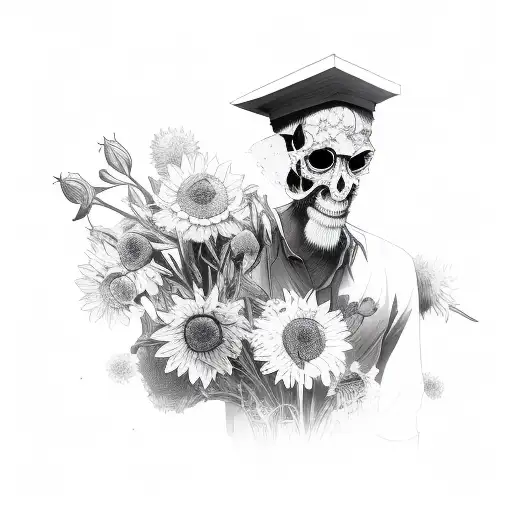 a headless man holding flower tattoo design idea