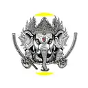 Bali face mask barong on calf. Ganesh holding ax and rope. a rose. a heart. psychedelic 3rd eye. all on half leg sleeve  tattoo design idea